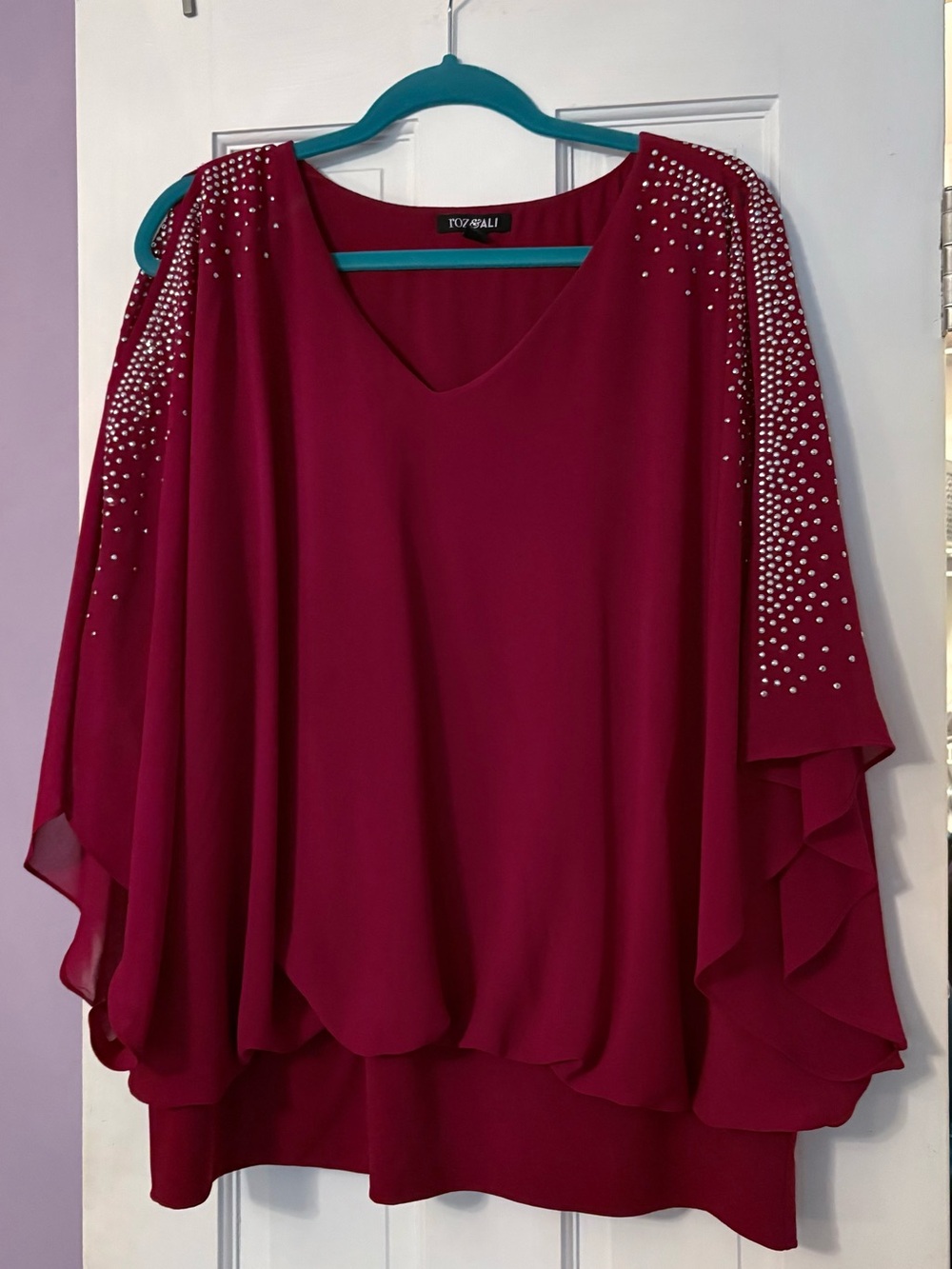 Red Embellished V-Neck Tunic